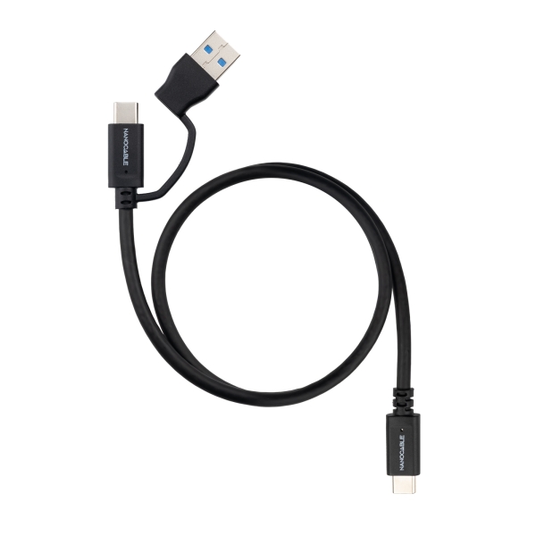Nanocable Cable USB-C Macho - Soporta hasta 60W - Longitud 1m - Velocidad de Transferencia hasta 10Gbps - Resolucion 4K - Adaptador USB-A Integrado - Color Negro