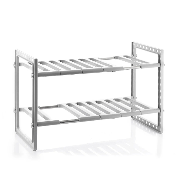 Innovagoods Shibblek Estanteria Extensible para Fregadero - Soporta hasta 8kg - Acero Inoxidable - Multifuncion - Altura Ajustable - Facil Limpieza - 37.5-66.5x38x28cm - Color Gris