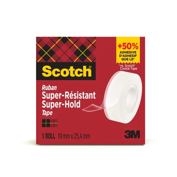 Scotch Super-Hold Cinta Adhesiva - Extrafuerte - 19mm x 25.4m - Color Transparente