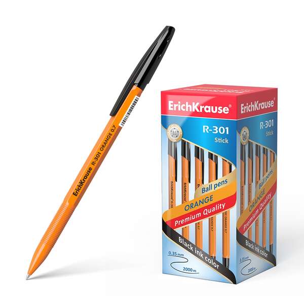 Erichkrause R-301 Boligrafo Orange - Punta de 0.7mm - Trazo de 0.35mm - Tapa Ventilada - Cuerpo Opaco Naranja - Color Negro · Pack de 50 uds.