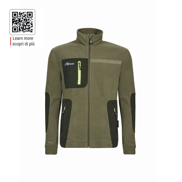 Upower Venus Sudadera Polar con Cremallera - Talla 2XL - Alta Transpirabilidad, Acabados Hot Press, Tres Bolsillos con Cremallera, Proteccion DPI1 - Color Verde Oliva