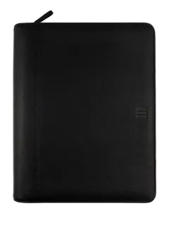 Finocam Andrea Portadocumentos de Mano - Piel de Vacuno - Cremallera - Formato A4 - 210x297mm - Bloc de Notas - Papel de 70g/m2 - Bolsillo Interior - Portaboligrafo - Color Negro