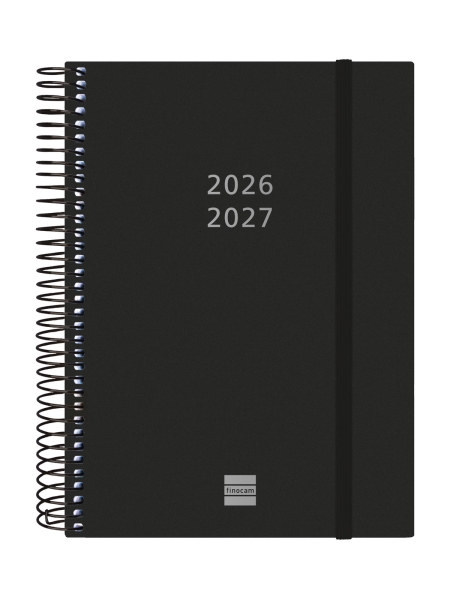 Finocam Espiral Agenda Internacional - 18 Meses - 2 Dias por Pagina - Formato E10 - 155x212mm - Tapas de Polipropileno - Papel de 70g/m2 - Esquinas Microperforadas - Color Negro
