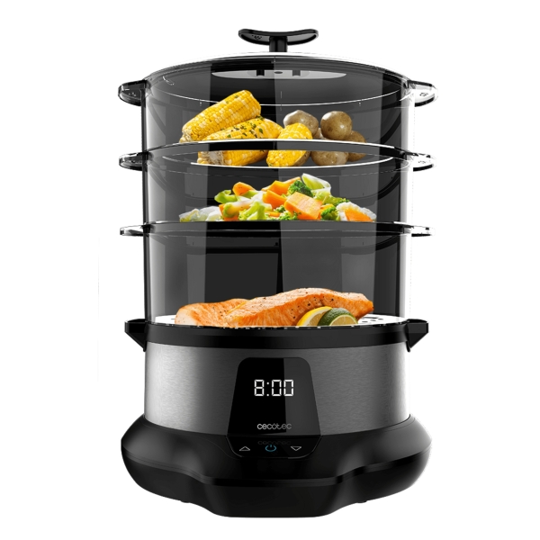 Cecotec Vapovita 3000 Pro Vaporera - Potencia 1000W - Capacidad 1L - Acero Inoxidable - Apto para Lavavajillas - Temporizador - Pantalla Digital - Color Gris Oscuro