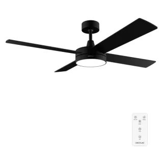 Cecotec EnergySilence Aero 5200 Black Line Ventilador de Techo con 4 Aspas y Luz LED Integrada - 65W - Diametro de 52" - Mando a Distancia - Temporizador - 3 Velocidades - Modo Invierno - Co