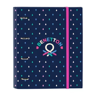 Safta Benetton Drop Carpeta con 4 Anillas 35mm - Tapas Duras Forradas - Recambio 100 Hojas - Cuadriculas 5x5mm - Cierre Elastico - Incluye Separadores - 270x35x320mm - Color Azul Oscuro