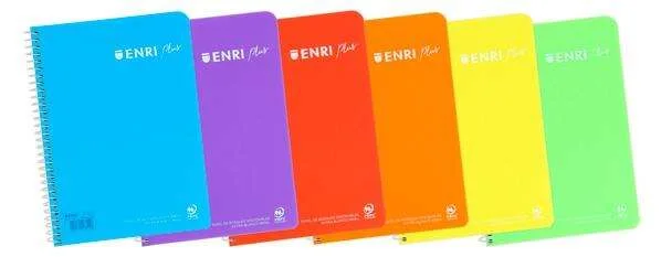 Enri Plus Cuaderno Espiral Formato Cuarto Pautado 3.5 con Margen - 80 Hojas 90gr - Cubierta de Plastico - Colores Surtidos · Pack de 5 uds.