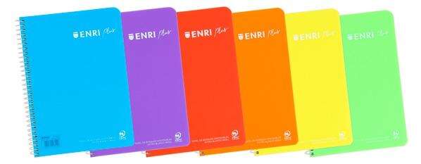 Enri Plus Cuaderno Espiral Formato Cuarto Pautado 3.5 con Margen - 80 Hojas 90gr - Cubierta de Plastico - Colores Surtidos · Pack de 5 uds.