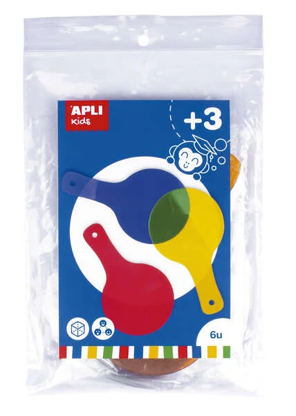 Apli Paletas Translucidas para Mezcla de Colores - Tamaño 80x140mm - Ideal para Escuelas y Talleres Infantiles - Colores Surtidos: Amarillo, Rojo, Verde, Azul, Naranja y Lila