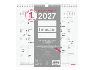 Finocam Chic Calendario de Pared - Anual 2027 - Mes Vista - 300x300mm - Espiral Doble - Papel de 120g/m2 - Espacio para Escribir - Color Blanco