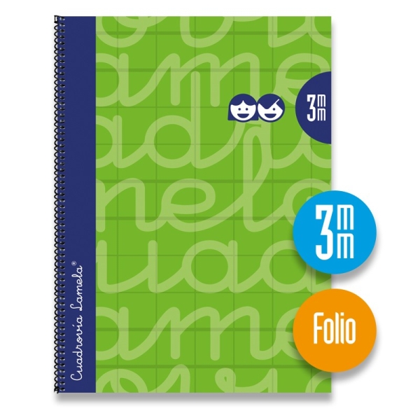 Lamela Cuaderno Espiral con 80 Hojas de 90g/m2 con Margen - Formato Folio - Pauta Cuadrovia de 3mm - Cubierta Extra Dura - Papel Offset Blanco Extra - Color Verde
