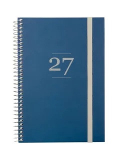 Finocam Moda Agenda Internacional - Anual 2027 - Semana Vista Vertical - 140x204mm - Goma Elastica - Tapa Dura de Carton Forrado - Esquinas Microperforadas - Papel de 80g/m2 - Color Azul