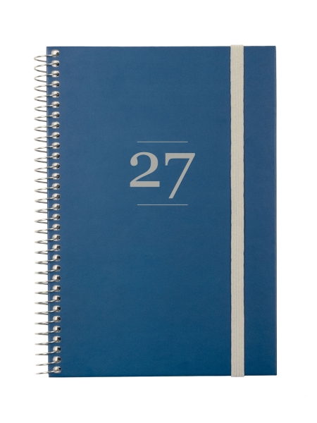 Finocam Moda Agenda Internacional - Anual 2027 - Semana Vista Vertical - 140x204mm - Goma Elastica - Tapa Dura de Carton Forrado - Esquinas Microperforadas - Papel de 80g/m2 - Color Azul
