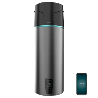 Cecotec AeroThermal 120 Water Connected Termo con Aerotermia de 120L - Pantalla Tactil - Temperatura Regulable - Control por App - Color Negro y Gris