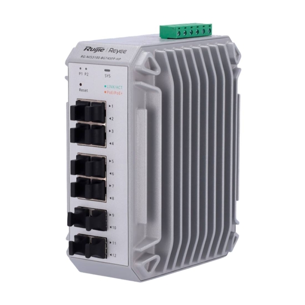 Ruijie RG-NIS3100-8GT4SFP-HP Switch Industrial - 8 Puertos Ethernet hasta 1Gbps - 4x SFP 1Gbps - PoE/PoE+ hasta 240W - Color Gris