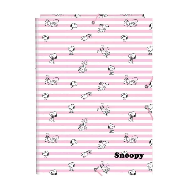 Safta Snoopy Carpeta de 3 Solapas - Formato Folio - Cierre con Gomas Elasticas - Tapas Duras Forradas - 26x33.5x2.5cm - Color Rosa