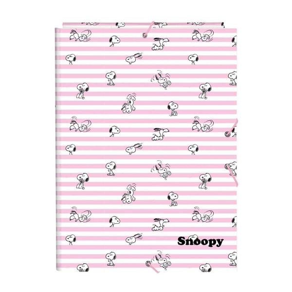 Safta Snoopy Carpeta de 3 Solapas - Formato Folio - Cierre con Gomas Elasticas - Tapas Duras Forradas - 26x33.5x2.5cm - Color Rosa