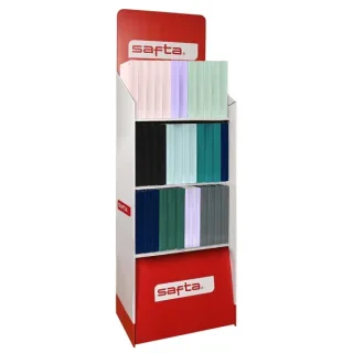 Safta Expositor con 36 Carpetas de 4 Anillas 35mm - Recambio 100 Hojas - 3 Estantes - Tapas de PP Foam - Cierre Elastico - Separadores Internos - Solapa Interior - Hojas de 90g/m2 - Colores