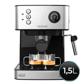 Cecotec Power Espresso 20 Professionale Cafetera Espresso con Vaporizador - Capacidad 1.5L - Presion 20bar - Deposito de 1.5L - Acero Inoxidable - Vaporizador - Calientatazas - Color Negro y