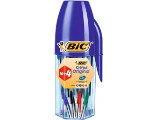 Bic Cristal Original Megatubo con 16+4 Gratis Boligrafos de Bola - Punta redonda de 1mm - Trazo 0.4mm - Tinta con Base de Aceite - Colores Surtidos