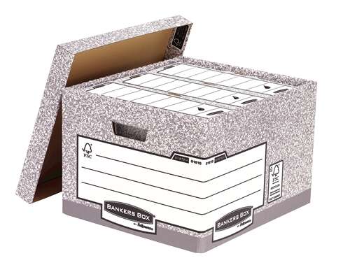 Fellowes Bankers Box Contenedor de Archivos Folio - Montaje Automatico Fastfold - Carton Reciclado Certificacion FSC - Color Gris · Pack de 10 uds.