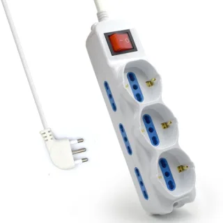 Ewent Regleta con 9 Tomas - 6 Tomas L + 3 Tomas L/F (Schuko) - Interruptor On/Off - Proteccion contra Sobretensiones - Enchufe Italiano Plano en Angulo - Proteccion Infantil - Cable de 1.5m