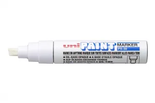 Uni-ball PX-30 Marcador de Pintura - Punta Biselada Acrilica 4-8.5mm - Linea Gruesa - Cuerpo de Aluminio - Tinta Permanente Resistente a Luz y Agua - Color Blanco · Pack de 6 uds.