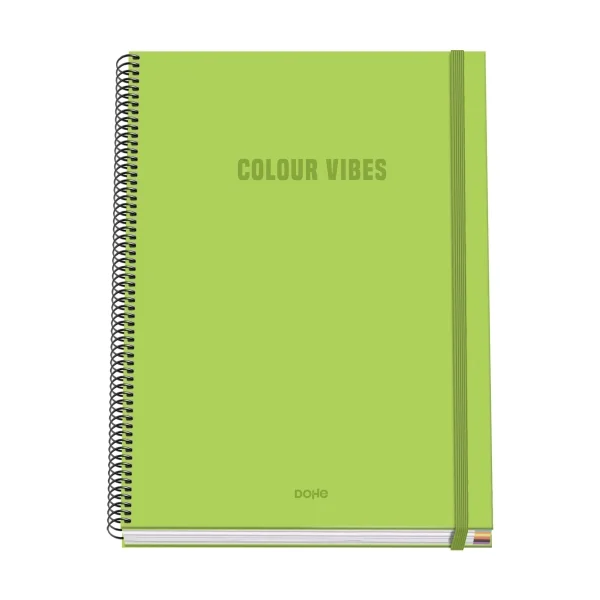 Dohe Colour Vives Cuaderno Espiral A4 100 Hojas Microperforadas Cuadricula 5mm - Tapa Dura Carton Forrado - Cierre de Goma - Bandas de Color - Color Verde Lima