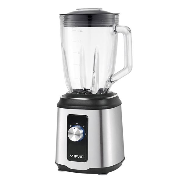 Muvip Batidora de Vaso 1800W 1.5L - 2 Velocidades - Funcion Pulse - Cuerpo Acero Inoxidable - Cuchillas Dentadas con Recubrimiento de Titanio
