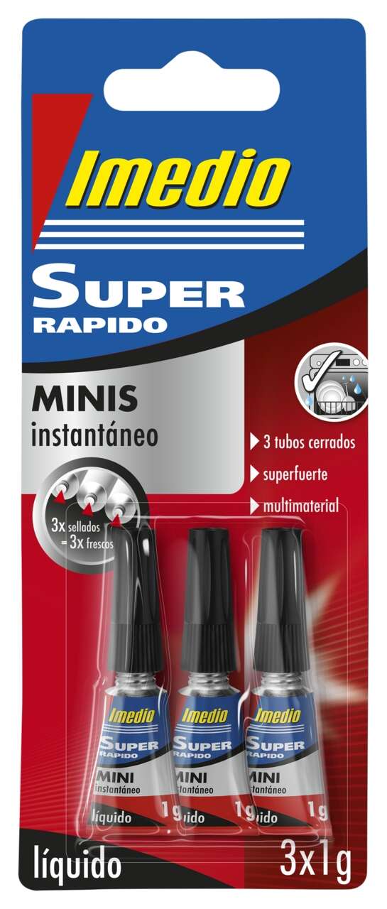 Imedio Super Rapido Pack de 3 Tubos de Pegamento Instantaneo 1gr - Transparente - Multimaterial