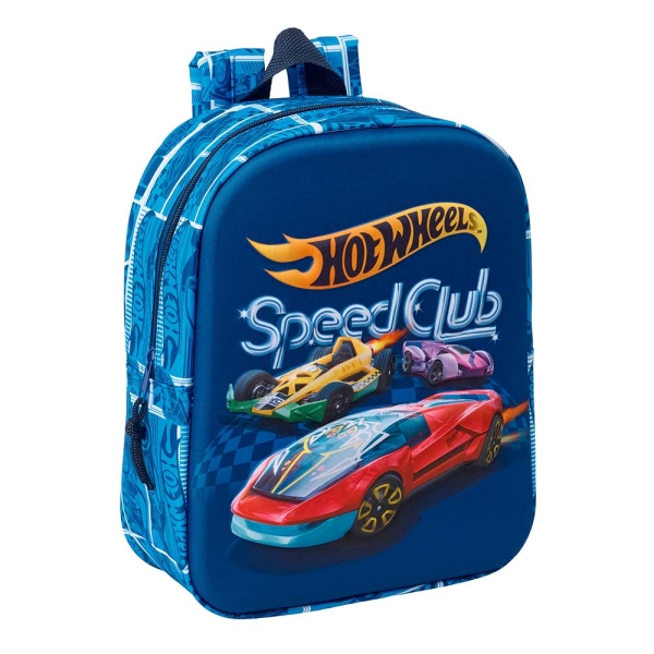 Safta Hot Wheels Mochila Guarderia 3D - 6L - Cremallera - Asa de Mano - 22x27x10cm - Color Azul Marino