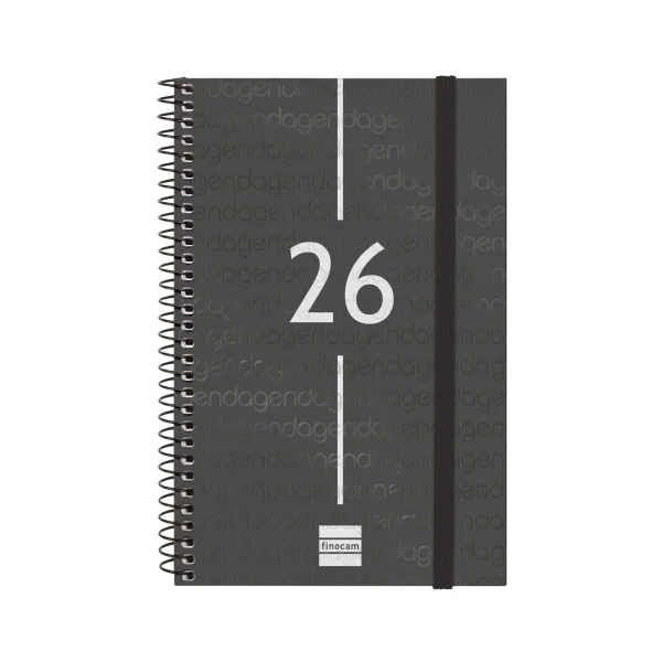 Finocam Year Agenda de Espiral en Catalan - Anual 2026 - Tapa Ligera - Formato E5 - 217x14x297mm - Semana Vista Horizontal - Color Negro