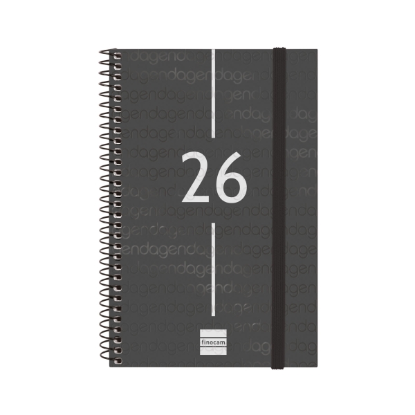 Finocam Year Agenda de Espiral en Catalan - Anual 2026 - Tapa Ligera - Formato E5 - 217x14x297mm - Semana Vista Horizontal - Color Negro