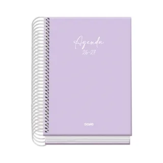 Dohe Basic Serenity Agenda Escolar 26/27 - Formato A6 - Dia Pagina - Papel Offset Ahuesado 70g - Cubierta de Carton Plastificado - Espiral Metalica - Goma - 12x17x3cm - Color Morado