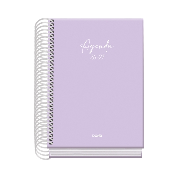 Dohe Basic Serenity Agenda Escolar 26/27 - Formato A6 - Dia Pagina - Papel Offset Ahuesado 70g - Cubierta de Carton Plastificado - Espiral Metalica - Goma - 12x17x3cm - Color Morado