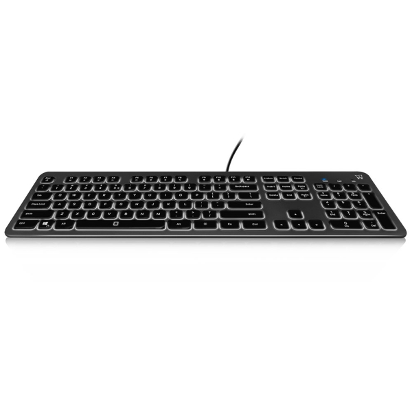 Ewent Teclado con Cable USB - Disposicion Inglesa QWERTY US - Retroiluminacion - Teclas de Bajo Perfil y Silenciosas - Cable de 1.5m - Color Negro