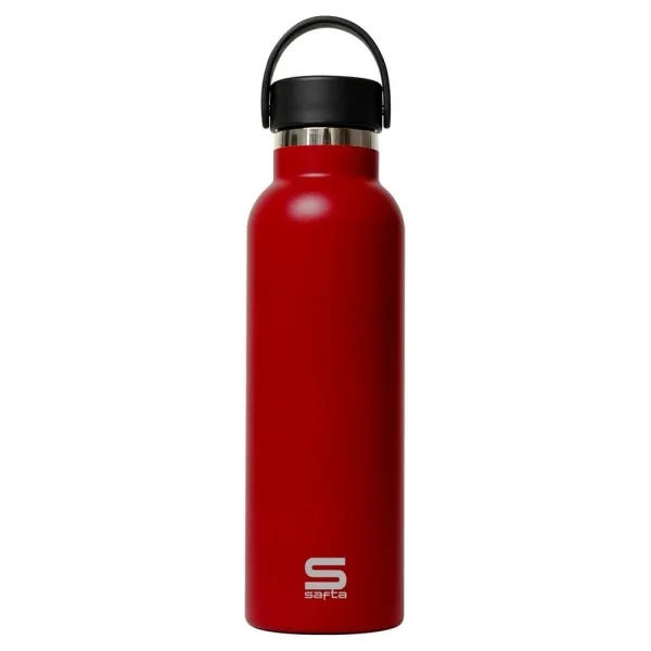 Safta Botella Termo de 600ml - Acero Inoxidable - Base de Silicona Antideslizante - Asa Superior - Color Rojo