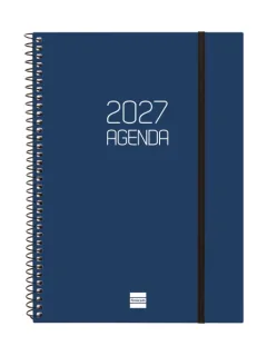 Finocam Espiral Basics Opaque Agenda - Anual 2027 - Semana Vista Vertical - Formato E10 - 155x212mm - Espiral - Tapa de Polipropileno - Esquinas Microperforadas - Papel de 80g/m2 - Color Azu
