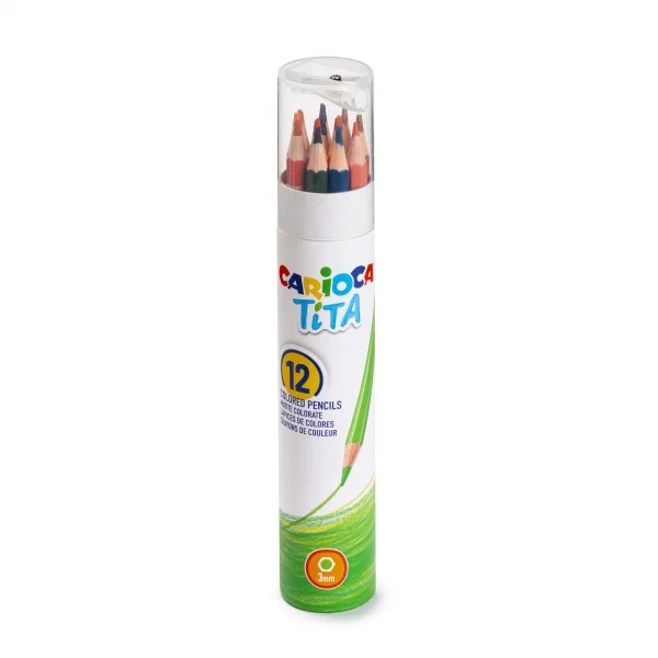 Carioca Tita Papertube Pack de 12 Lapices de Resina - Cuerpo Hexagonal - Colores Brillantes y Lavables - Escritura Blanda - Sacapuntas Incluido - Color Varios
