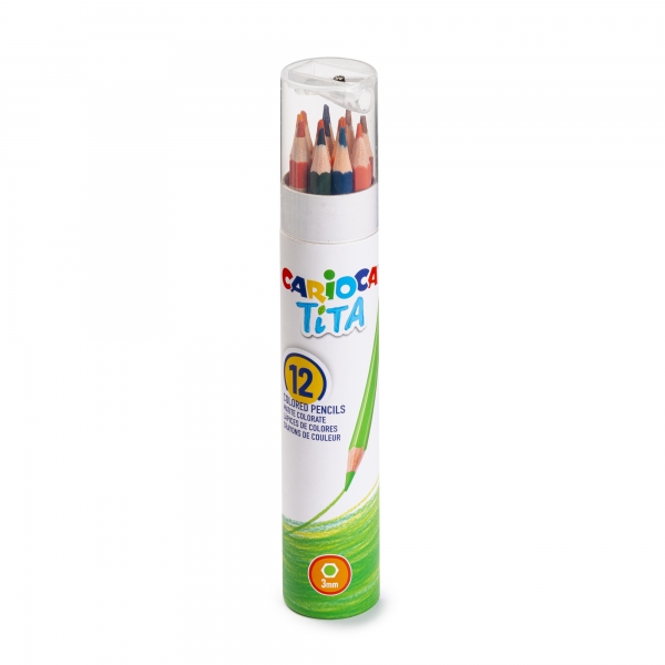 Carioca Tita Papertube Pack de 12 Lapices de Resina - Cuerpo Hexagonal - Colores Brillantes y Lavables - Escritura Blanda - Sacapuntas Incluido - Color Varios