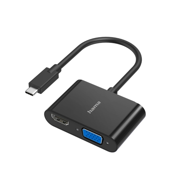 Hama Essential Adaptador de Video 2 en 1 - Entrada USB-C Macho - Salida VGA y HDMI Hembra - Color Negro
