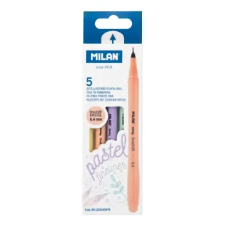 Milan Sway Fineliner Pack de 5 Rotuladores Punta Fina Sway Pastel Fineliner 0.4mm - Tinta al Agua - Punta Fina 0.4mm - Colores Surtidos