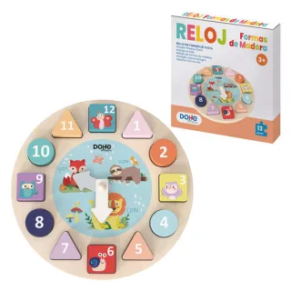 Dohe Juego Educativo de Formas Geometricas de Madera - Bordes Redondos - Tacto Suave - Colores Llamativos - Motivo Reloj - Estimula la Coordinacion Ojo-Mano - Fomenta la Imaginacion