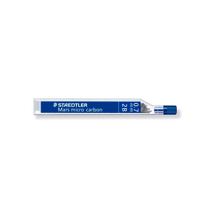 Staedtler Mars Micro Carbon 250 Tubo de 12 Minas de Grafito - Dureza 2B - Trazo 0.7mm - Alta Resistencia · Pack de 12 uds.
