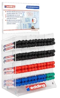 Edding 660 Expositor con 96 Rotuladores para Pizarra Blanca - Punta Redonda - Trazo entre 1.5 y 3mm - Recargable - Secado Rapido - Colores Surtidos
