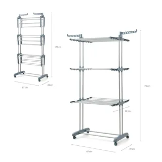 Innovagoods Dolver Tendedero Vertical con Ruedas - 24 Barras - Soporta hasta 40kg - Plegable - Altura Ajustable - 6 Alas Independientes - 49-62x175x73cm - Color Plateado