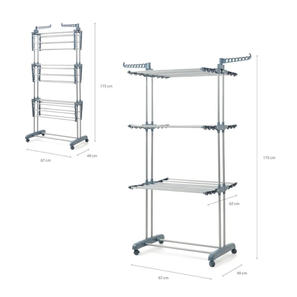 Innovagoods Dolver Tendedero Vertical con Ruedas - 24 Barras - Soporta hasta 40kg - Plegable - Altura Ajustable - 6 Alas Independientes - 49-62x175x73cm - Color Plateado