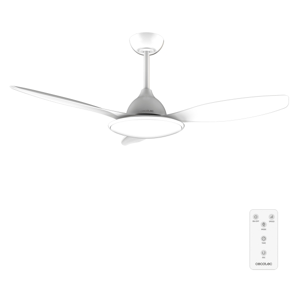 Cecotec EnergySilence 4800 Light White Ventilador de Techo con 3 Aspas y Luz - 35W - Diametro de 48" - 3 Tonos LED - 6 Velocidades - Modo Invierno - Incluye Kit de Montaje - Color Blanco