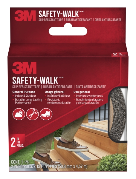 3M Safety-Walk Cinta Adhesiva Antideslizante - Uso en Interior y Exterior - 50.8mm x 4.57m - Color Gris Oscuro