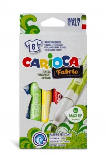 Carioca Fabric Pack de 6 Rotuladores para Tejidos - Punta Maxi Ø 6mm - Tinta Especial para Tejidos - Colores Indelebles Tras Aplicacion - Mayor Duracion y Brillo al Planchar Reverso - Color